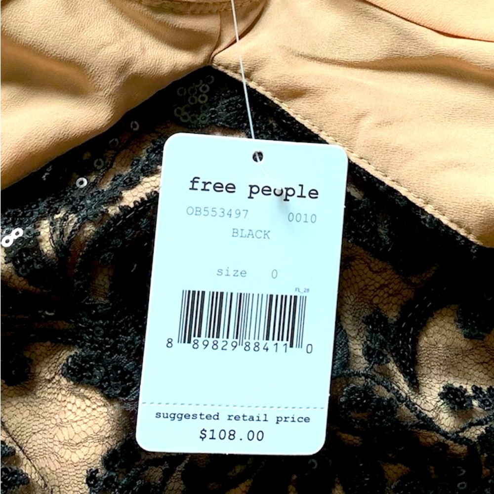 Free People Black Night Shimmers Mini Dress NWT Plunge Party Dress - Picture 11 of 15